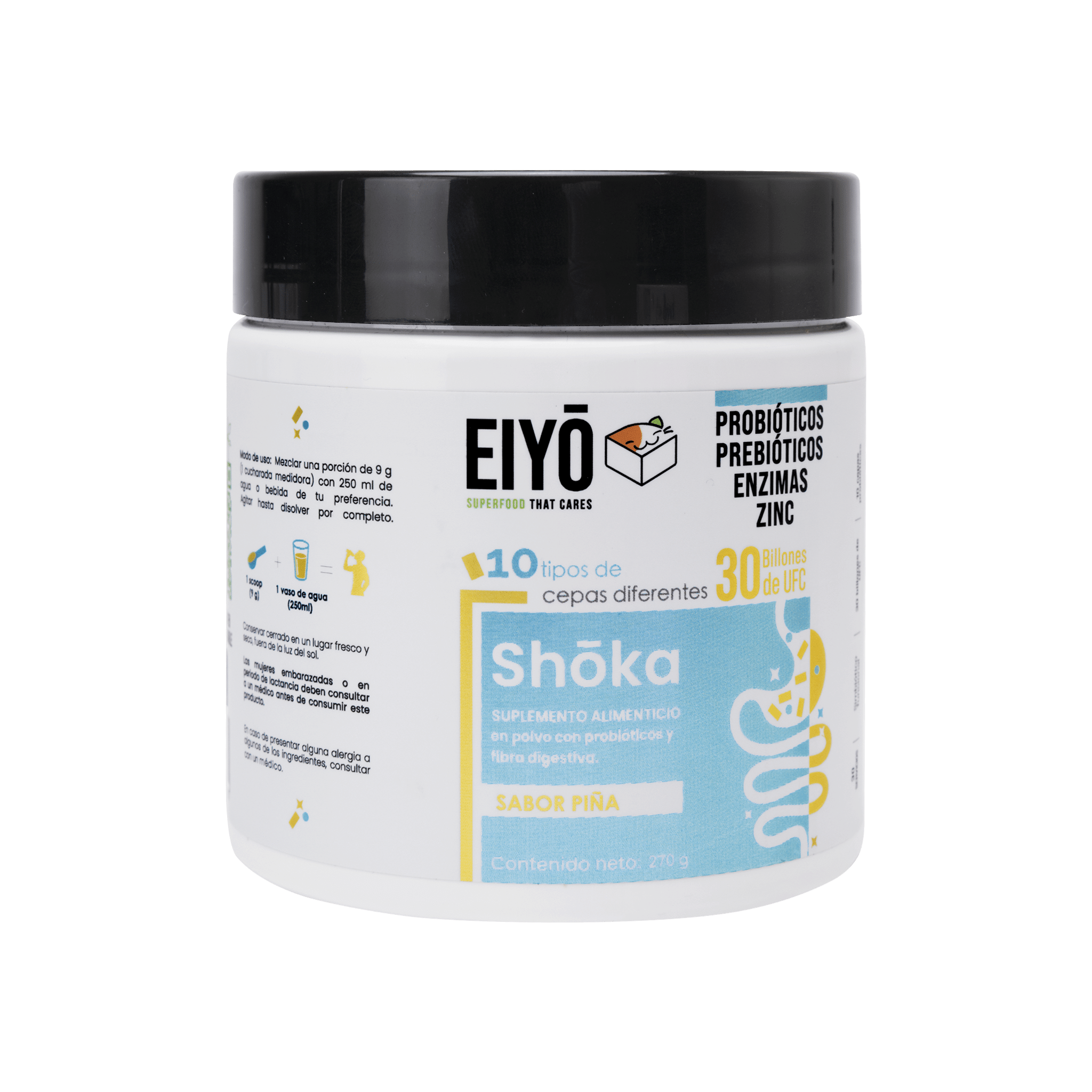 Shoka en Polvo – 10 Cepas de Probióticos y Prebióticos, Enzimas, Zinc y 30 Billones de UFC - Eiyo