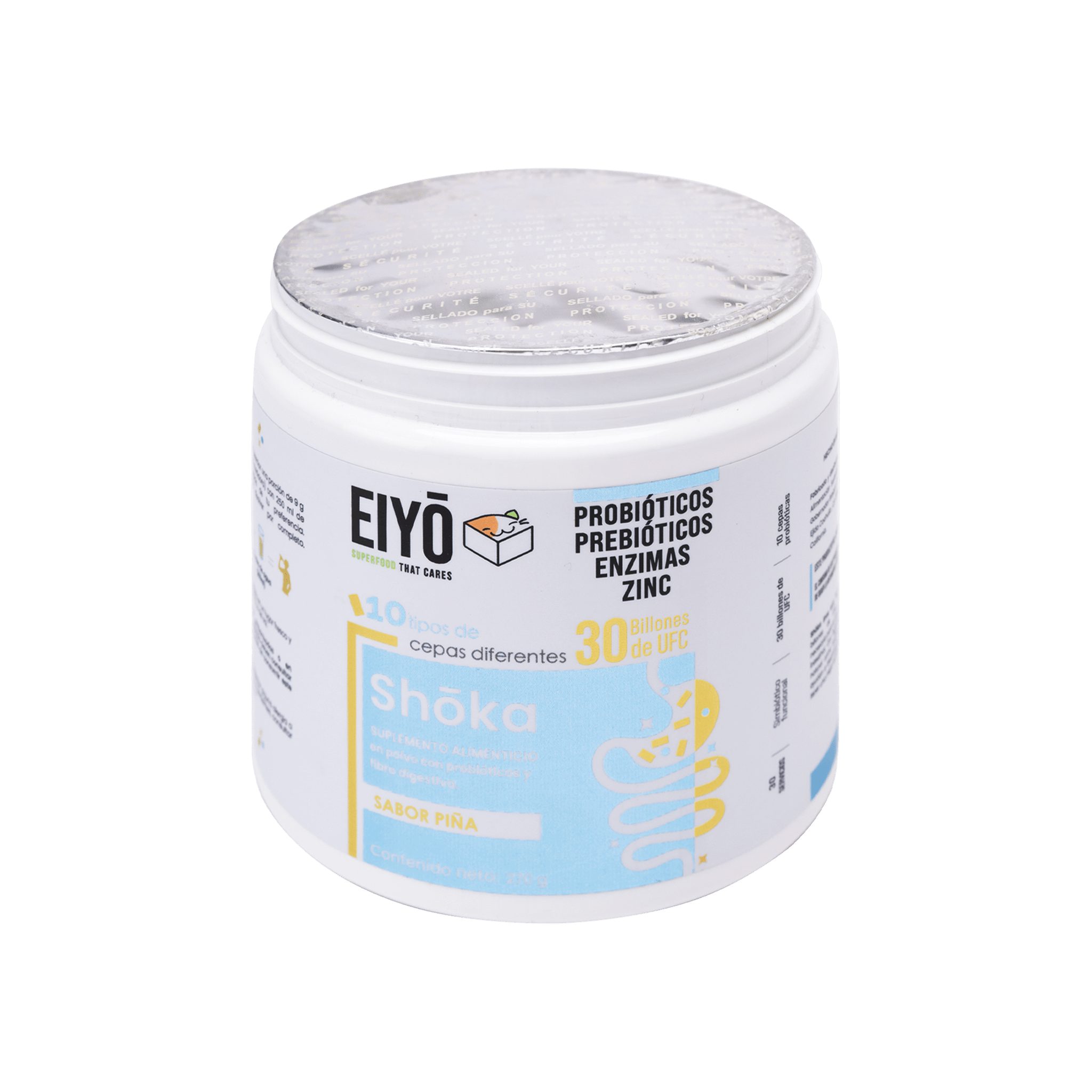 Shoka en Polvo – 10 Cepas de Probióticos y Prebióticos, Enzimas, Zinc y 30 Billones de UFC - Eiyo