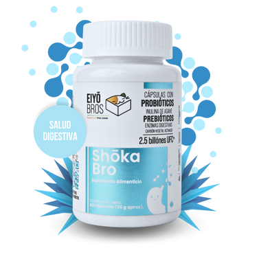 Shoka Bro con 7 sepas de Probióticos, Prebióticos (inulina de agave), Enzimas Digestivas, Carbon Activado y 2.5 billones de UFC (salud digestiva)