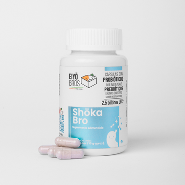 Shoka Bro con 7 sepas de Probióticos, Prebióticos (inulina de agave), Enzimas Digestivas, Carbon Activado y 2.5 billones de UFC (salud digestiva)