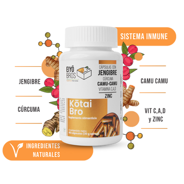 Kotai Bro Veganas con cúrcuma, jengibre, Camu-Camu y  Vitaminas (C,D,A) (sistema inmune y antioxidante)