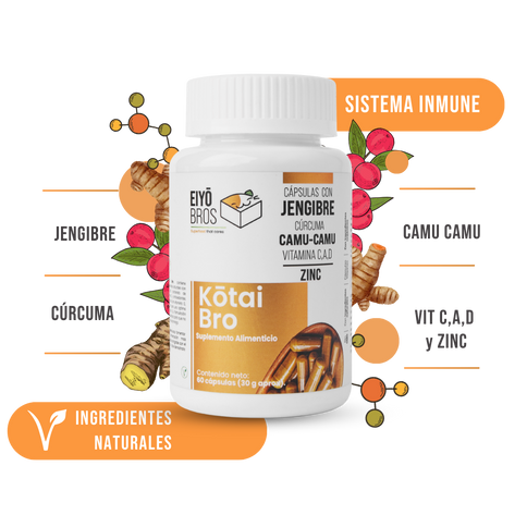 Kotai Bro Veganas con cúrcuma, jengibre, Camu-Camu y  Vitaminas (C,D,A) (sistema inmune y antioxidante)