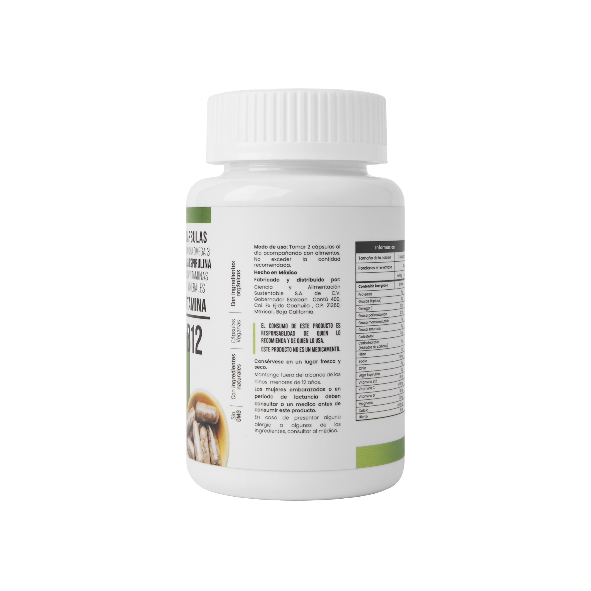 Bigan Bro veganas con chia, omega 3, alga espirulina, vitaminas, minerales y Vitamina B12