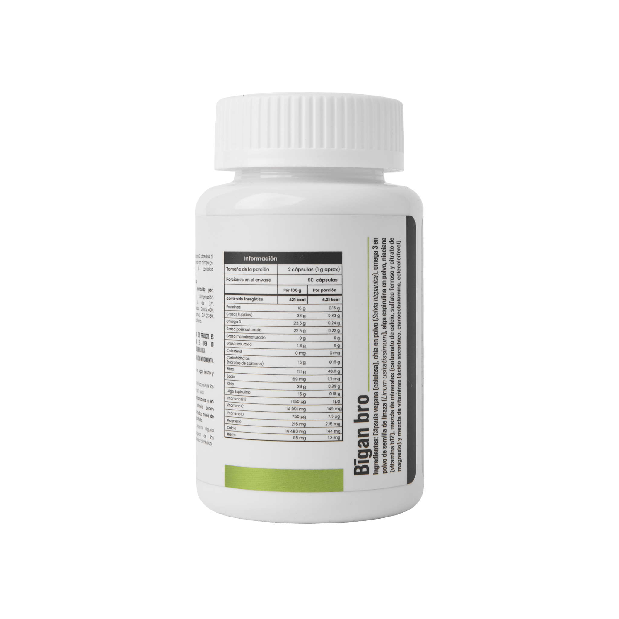 Bigan Bro veganas con chia, omega 3, alga espirulina, vitaminas, minerales y Vitamina B12 - Eiyo