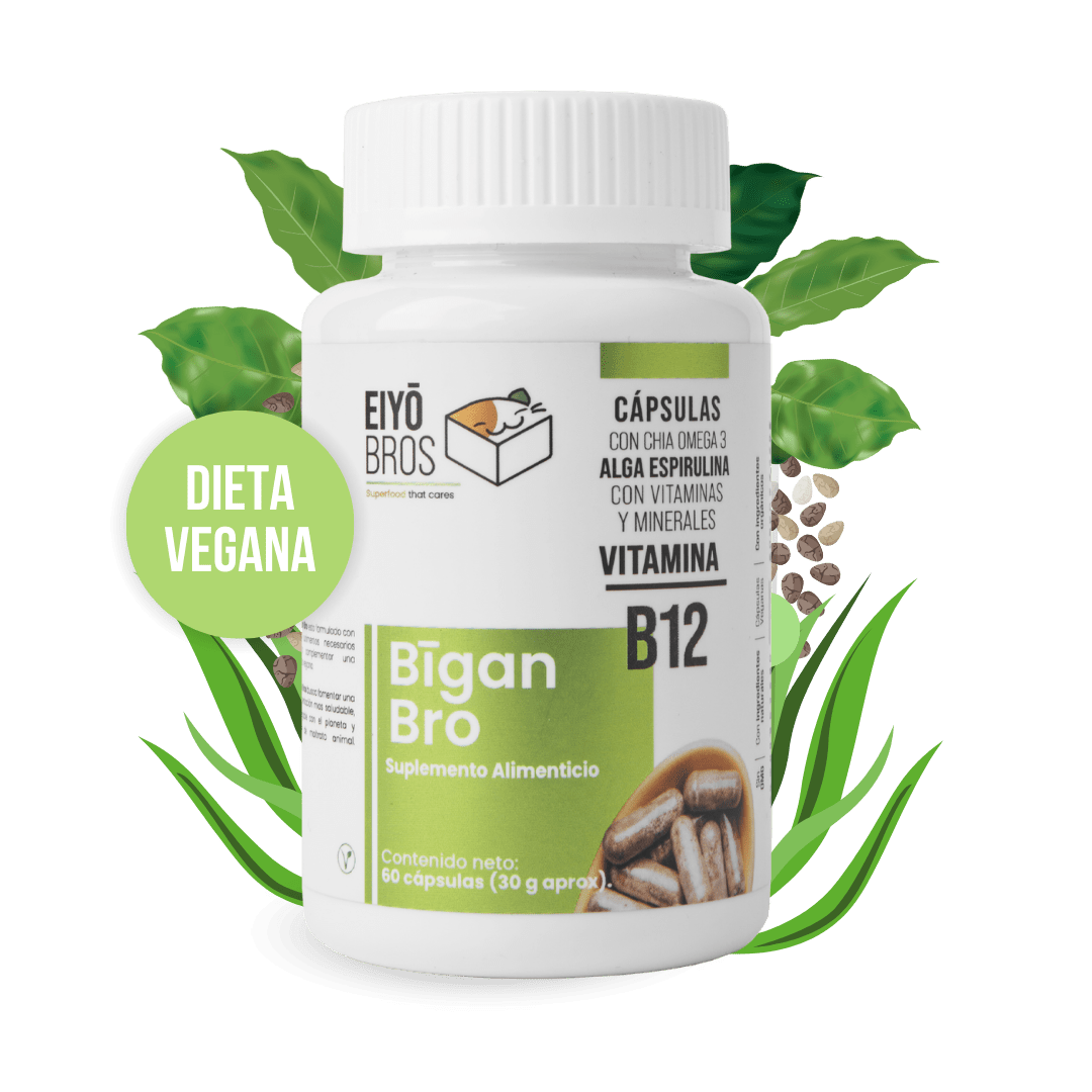 Bigan Bro veganas con chia, omega 3, alga espirulina, vitaminas, minerales y Vitamina B12 - Eiyo