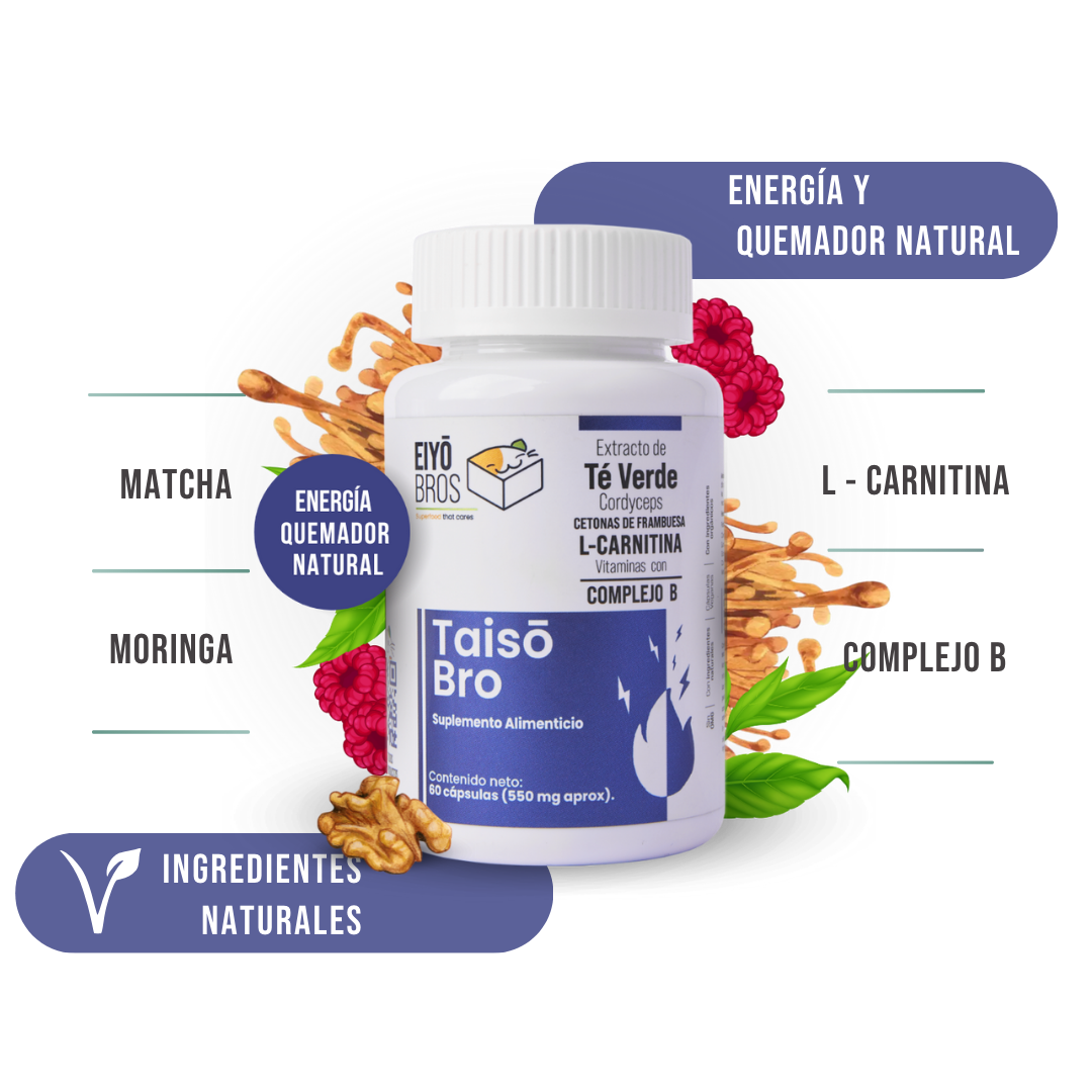 Taiso NUEVA FORMULA: Extracto de Té Verde, Cordyceps, Centonas de Franmbuesa, L-Carnitina Vitaminas y Complejo B