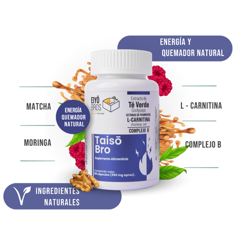 Taiso NUEVA FORMULA: Extracto de Té Verde, Cordyceps, Centonas de Franmbuesa, L-Carnitina Vitaminas y Complejo B