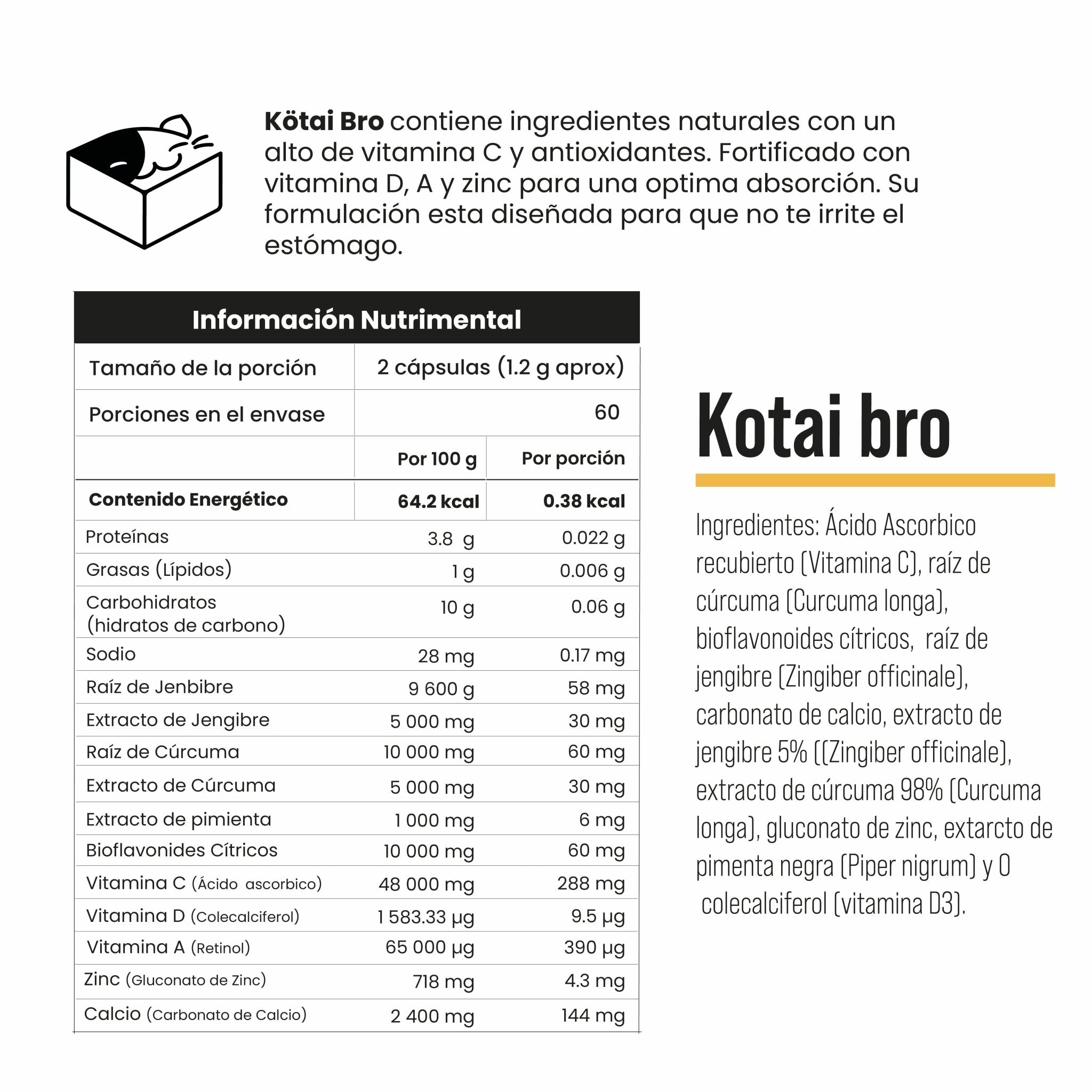 Kotai Bro Veganas con cúrcuma, jengibre, Bioflavonoides y Vitaminas (C,D,A) (sistema inmune y antioxidante) - Eiyo