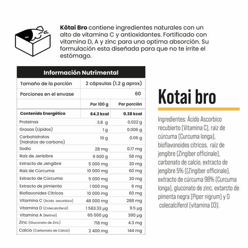 Kotai Bro Veganas con cúrcuma, jengibre, Bioflavonoides y Vitaminas (C,D,A) (sistema inmune y antioxidante) - Eiyo
