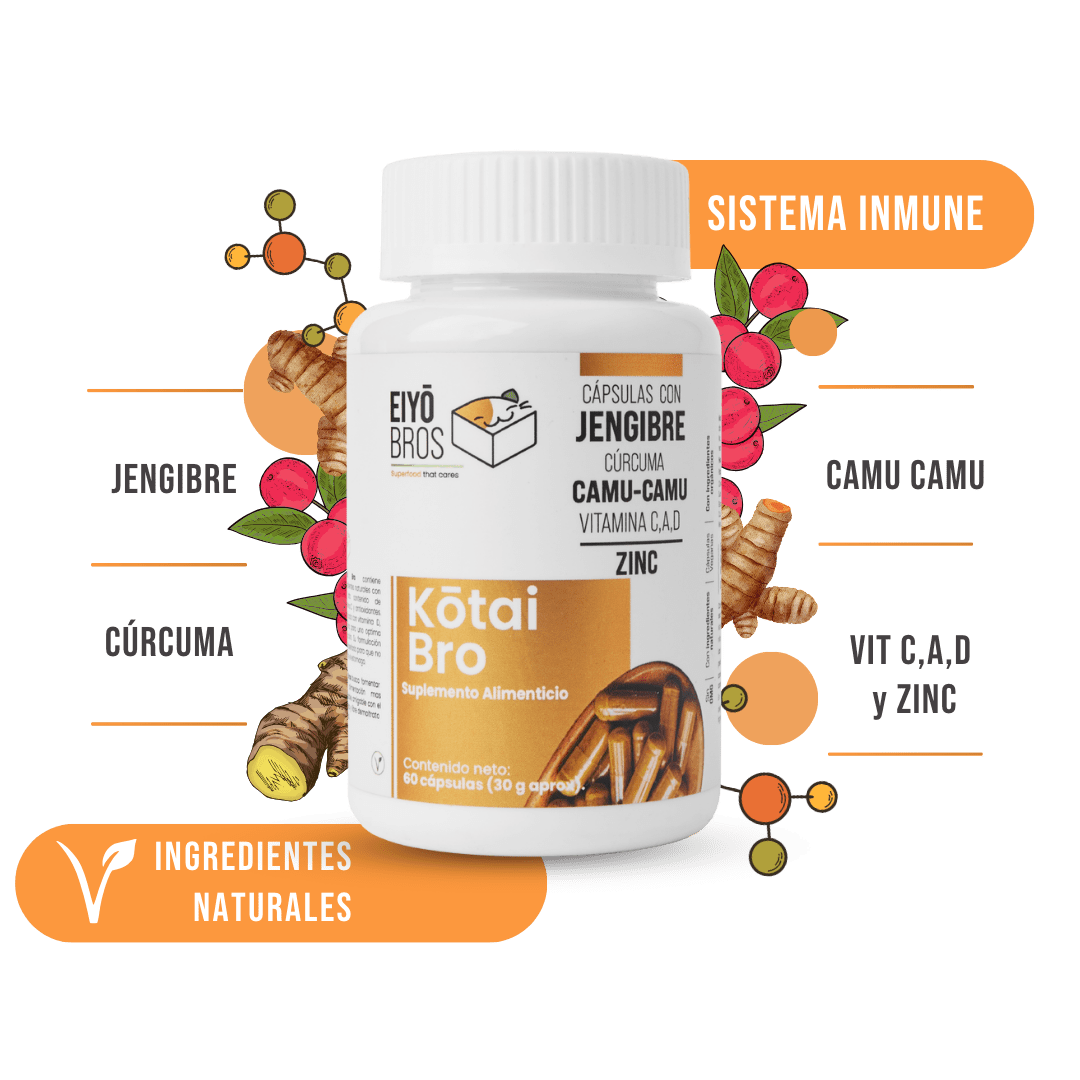 Kotai Bro Veganas con cúrcuma, jengibre, Camu - Camu y Vitaminas (C,D,A) (sistema inmune y antioxidante) - Eiyo