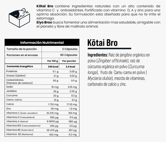 Kotai Bro Veganas con cúrcuma, jengibre, Camu - Camu y Vitaminas (C,D,A) (sistema inmune y antioxidante) - Eiyo