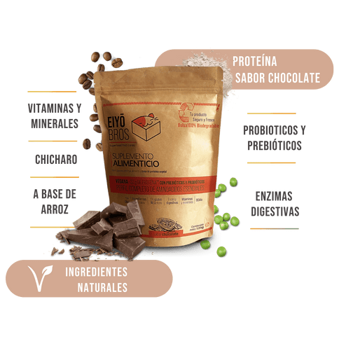 Proteína vegetal sabor chocolate 600 g empaque 100% biodegradable - Eiyo