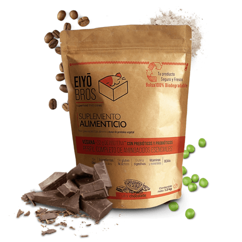 Proteína vegetal sabor chocolate 600 g empaque 100% biodegradable - Eiyo