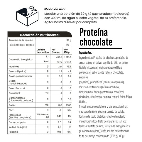 Proteína vegetal sabor chocolate 600 g empaque 100% biodegradable - Eiyo