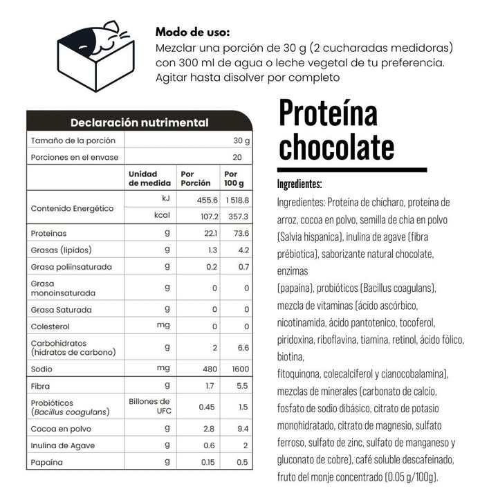 Proteína vegetal sabor chocolate 600 g empaque 100% biodegradable - Eiyo