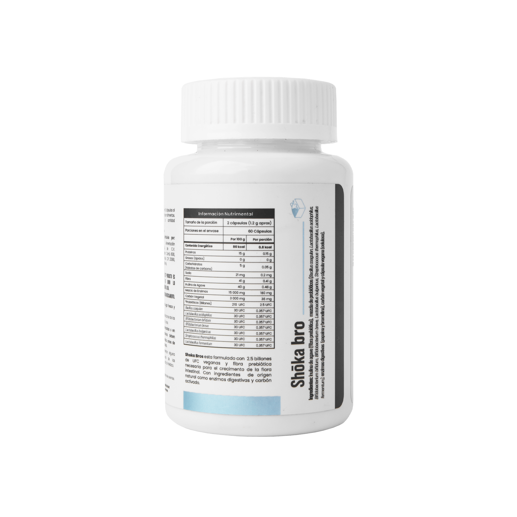 Shoka Bro con 7 sepas de Probióticos, Prebióticos (inulina de agave), Enzimas Digestivas, Carbon Activado y 2.5 billones de UFC (salud digestiva) - Eiyo