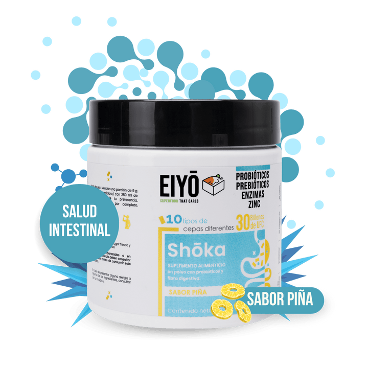 Shoka en Polvo – 10 Cepas de Probióticos y Prebióticos, Enzimas, Zinc y 30 Billones de UFC - Eiyo