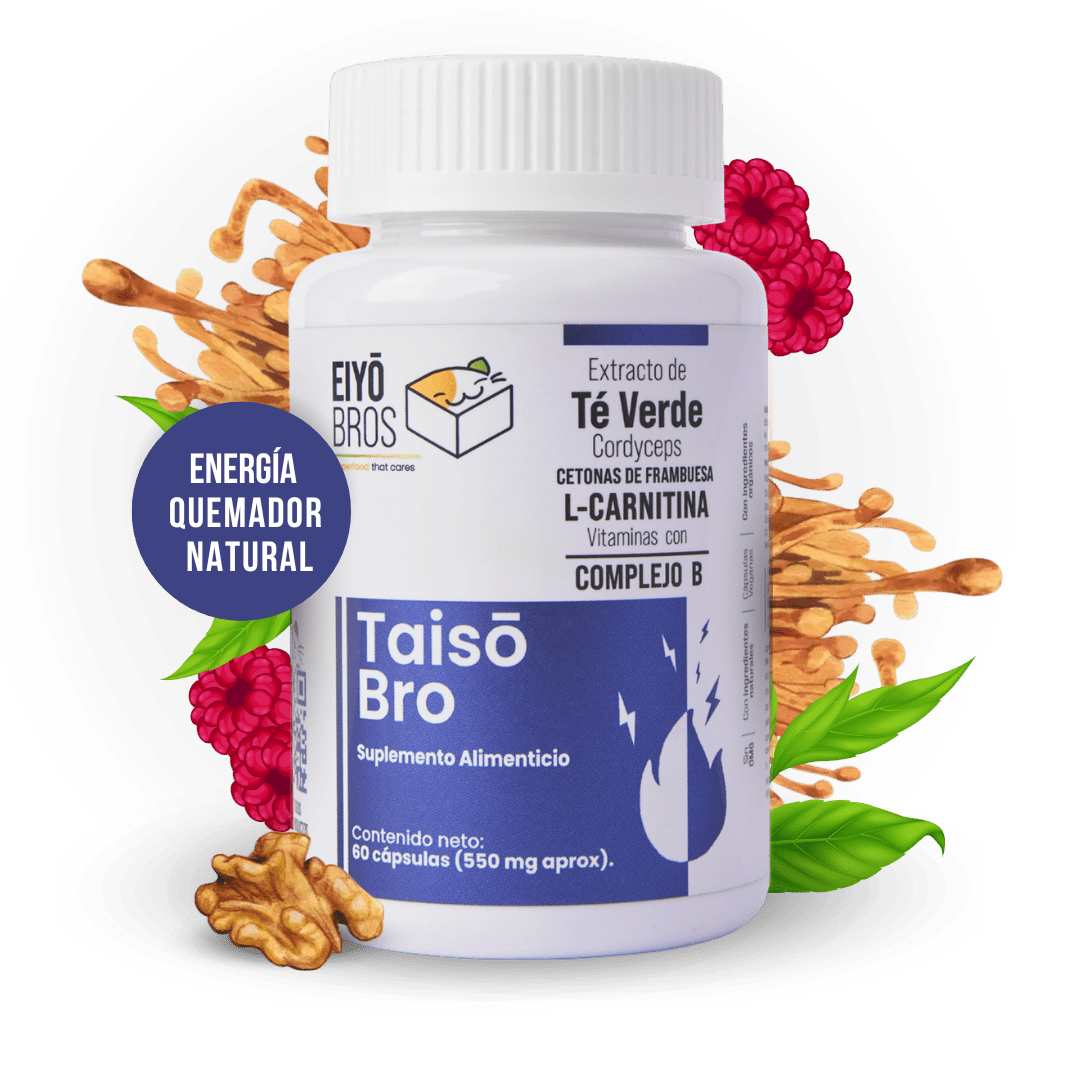 Taiso NUEVA FORMULA: Extracto de Té Verde, Cordyceps, Centonas de Franmbuesa, L - Carnitina Vitaminas y Complejo B - Eiyo