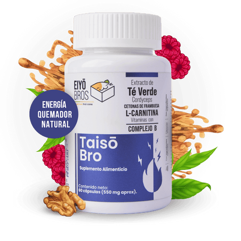 Taiso NUEVA FORMULA: Extracto de Té Verde, Cordyceps, Centonas de Franmbuesa, L - Carnitina Vitaminas y Complejo B - Eiyo