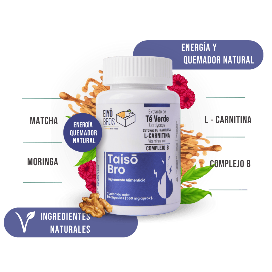 Taiso NUEVA FORMULA: Extracto de Té Verde, Cordyceps, Centonas de Franmbuesa, L - Carnitina Vitaminas y Complejo B - Eiyo